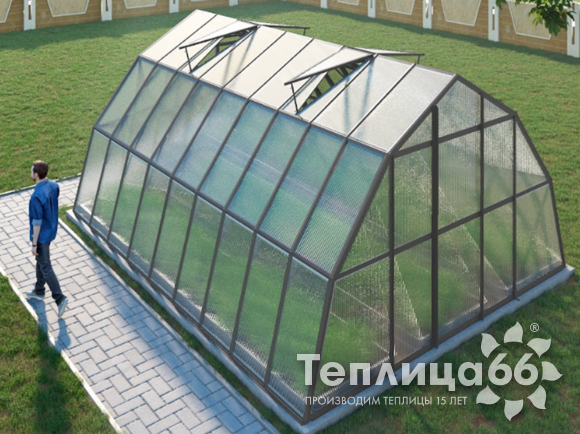 Теплица Рада Иткуль из поликарбоната, 4,5х6 метров, графитовая